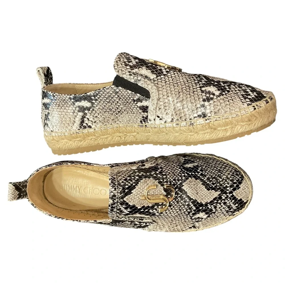 Jimmy Choo Espadrille Slip On Snakeskin‎ Loafers Designer Shoes Size 36.5